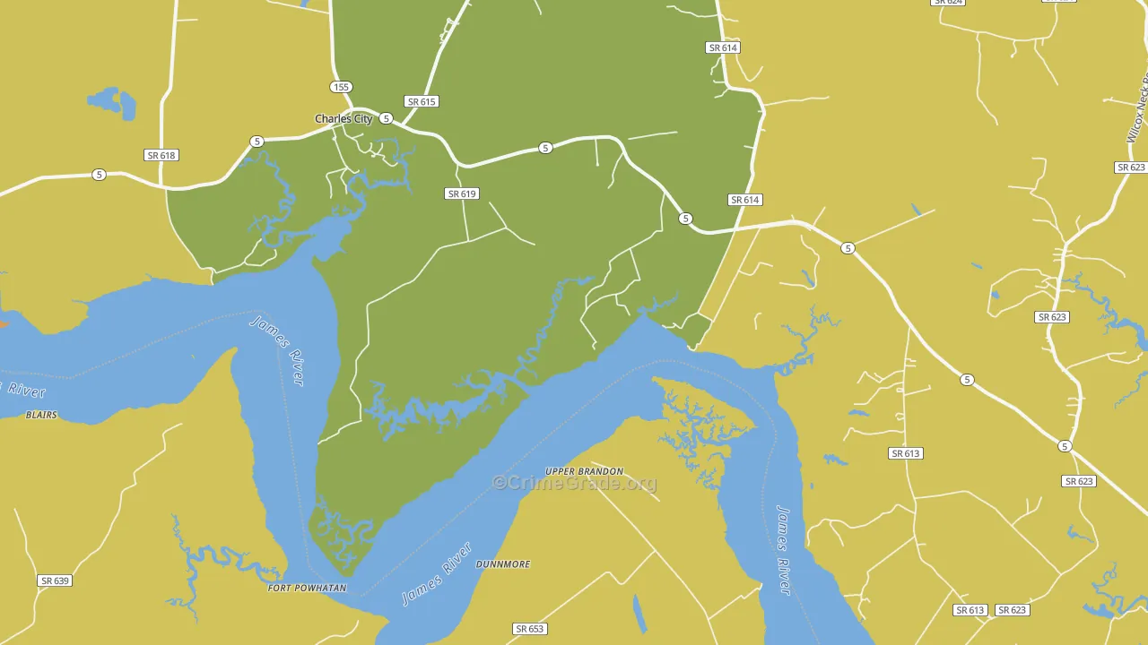 Upper Brandon, VA Map of Drug-Related Crime Rates
