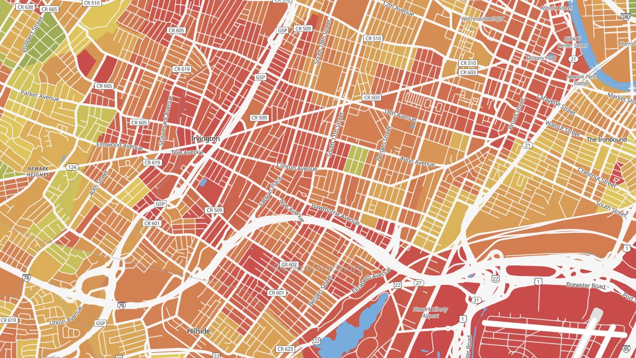 Upper Clinton Hill, Newark, NJ Map of Drug-Related Crime Rates