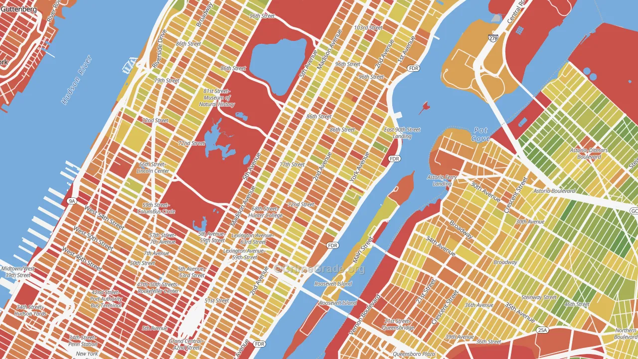 Upper East Side, Manhattan, NY Map of Drug-Related Crime Rates