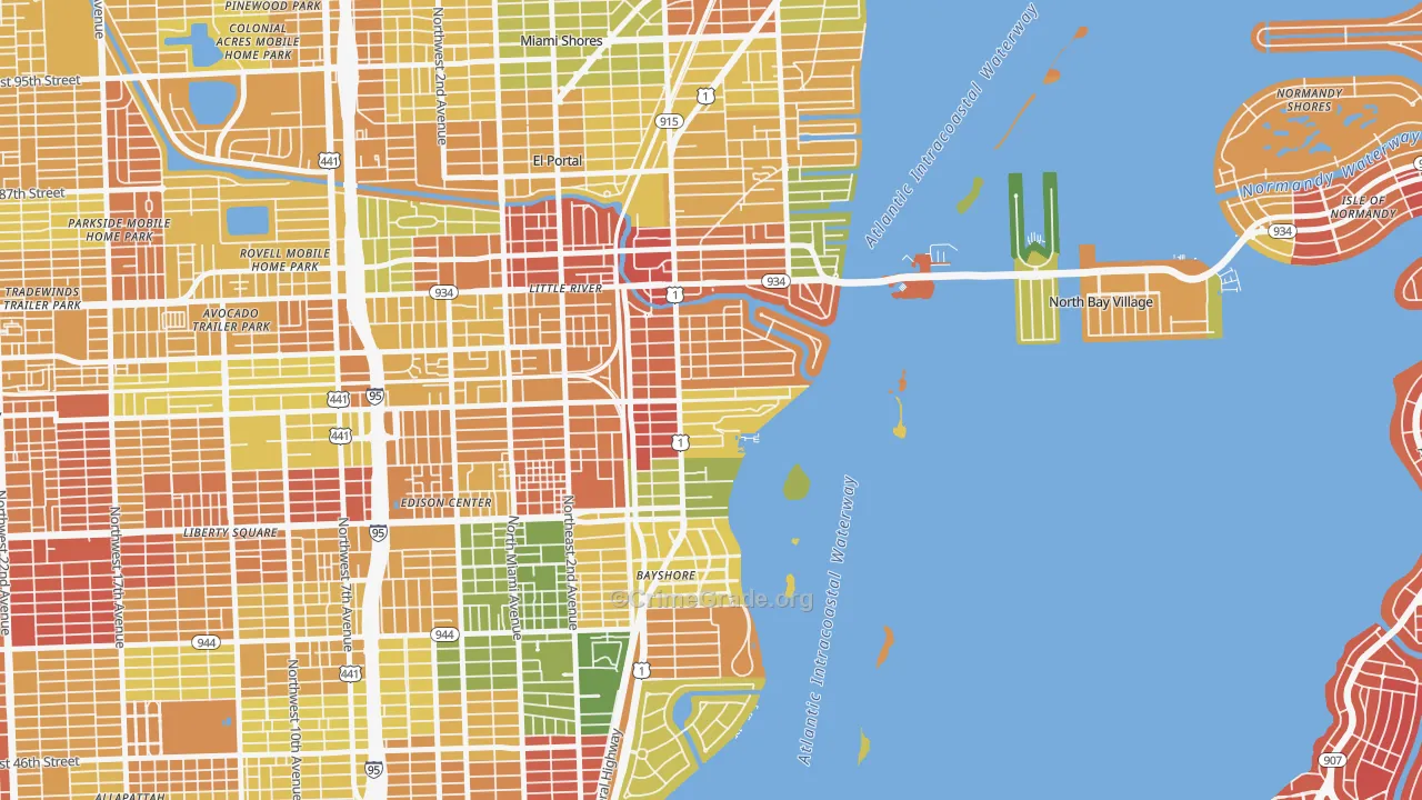 Upper Eastside, Miami, FL Map of Drug-Related Crime Rates