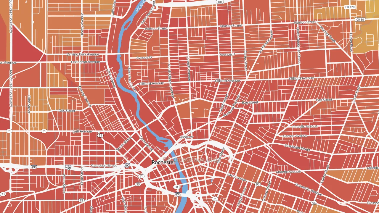 Upper Falls, Rochester, NY Map of Drug-Related Crime Rates