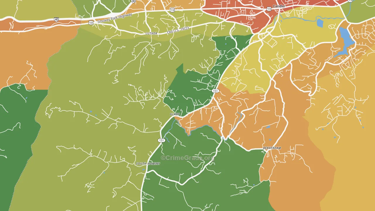 Upper Hominy, NC Map of Drug-Related Crime Rates