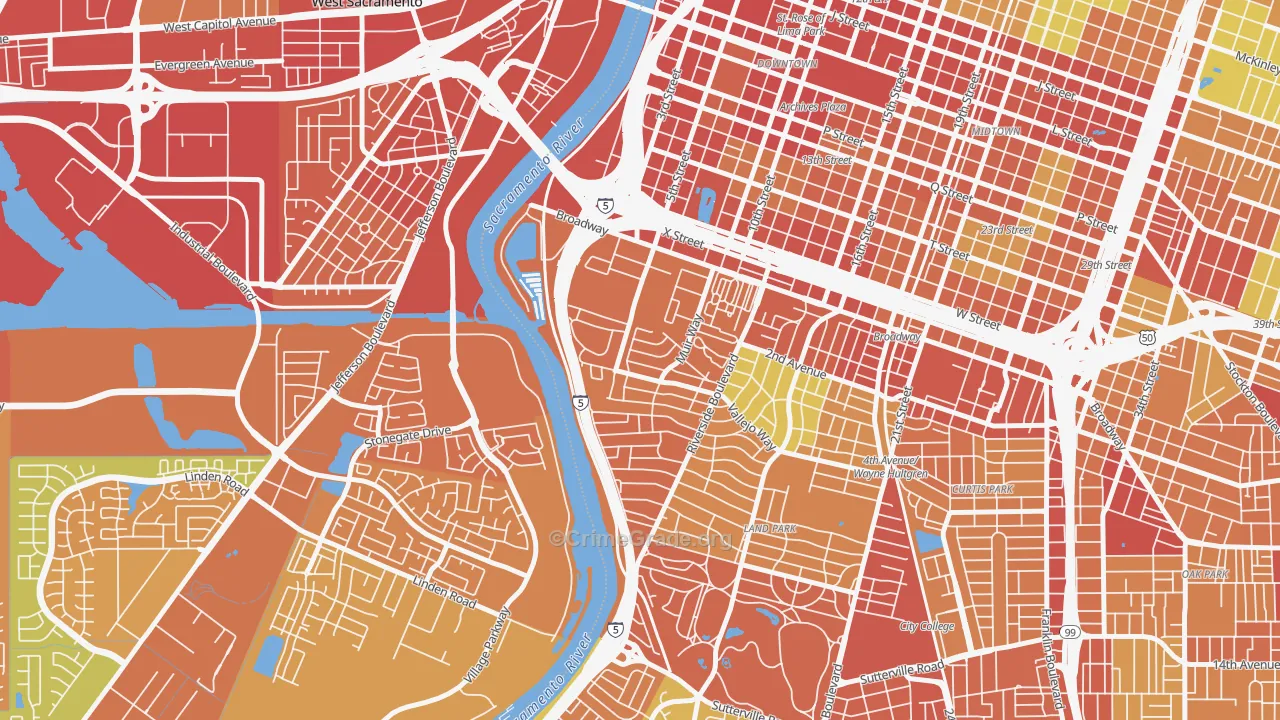 Upper Land Park, Sacramento, CA Map of Drug-Related Crime Rates