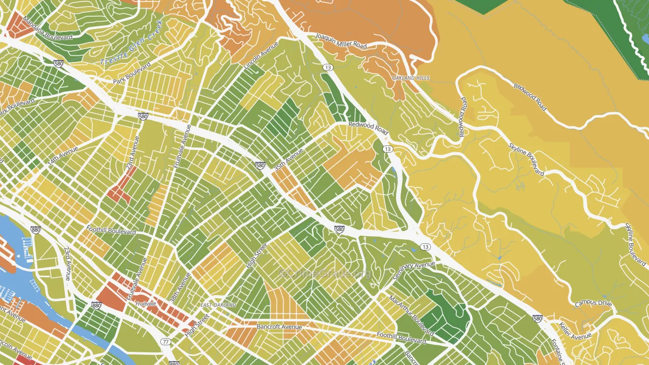 Upper Laurel, Oakland, CA Map of Drug-Related Crime Rates