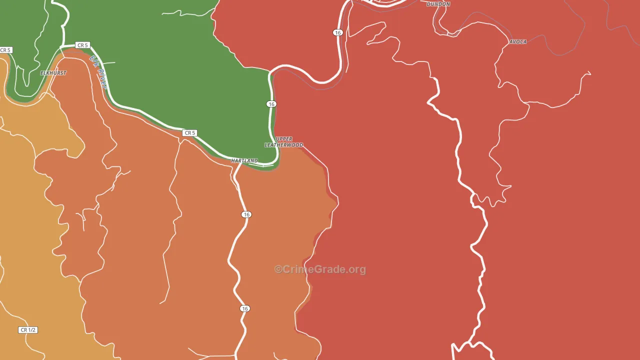 Upper Leatherwood, WV Map of Drug-Related Crime Rates