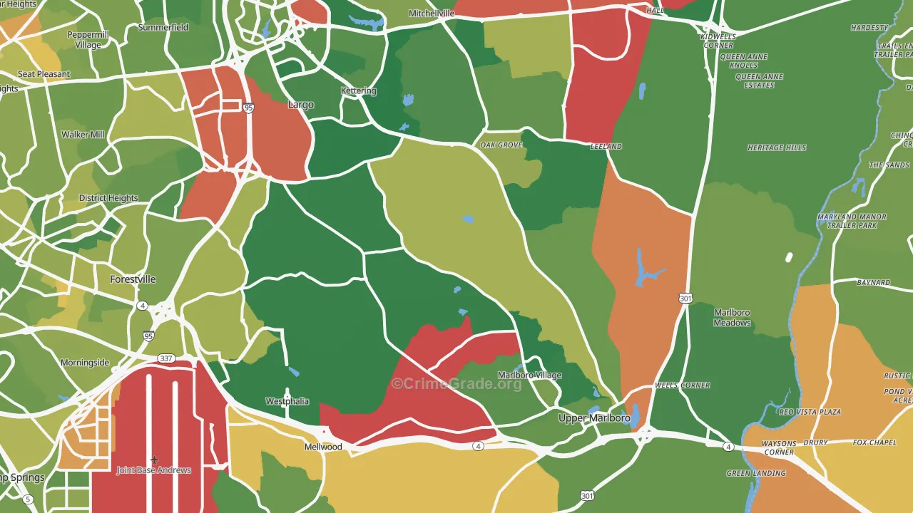 Upper Marlboro, MD Map of Drug-Related Crime Rates