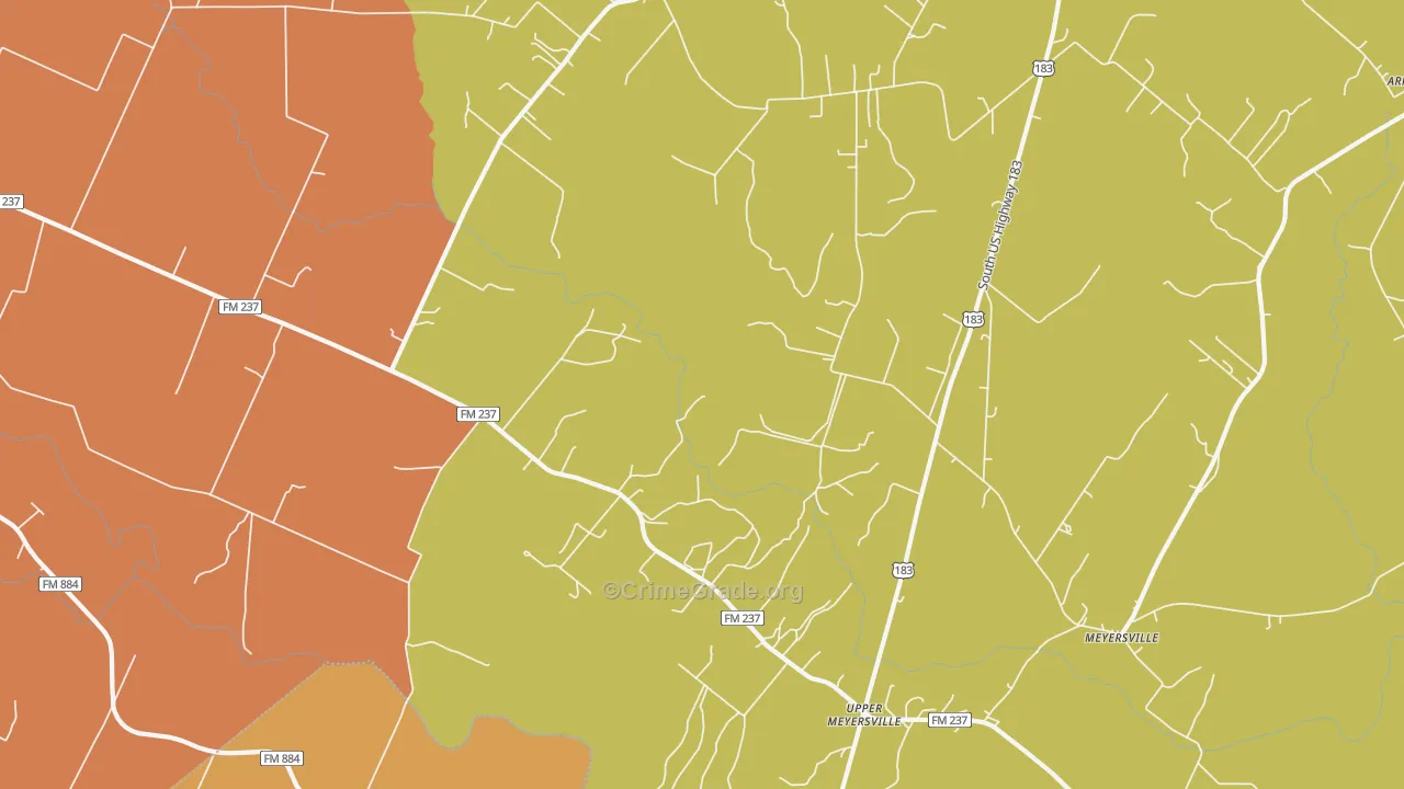 Upper Meyersville, TX Map of Drug-Related Crime Rates