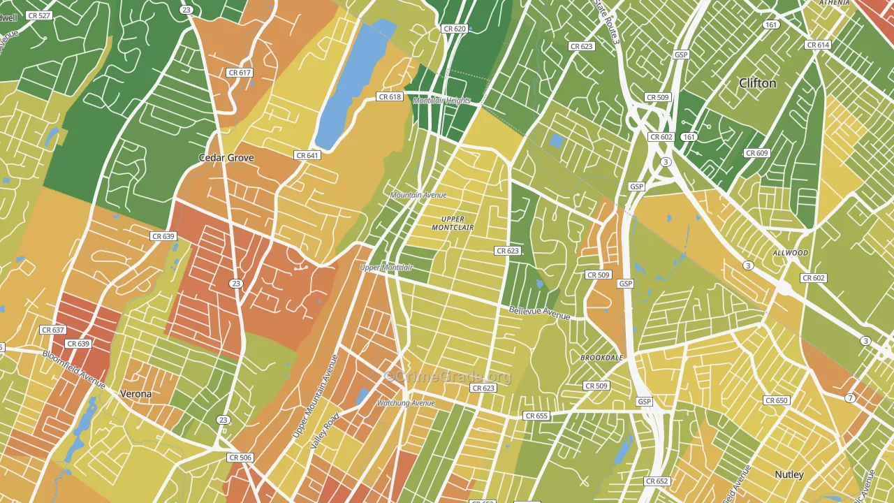 Upper Montclair, NJ Map of Drug-Related Crime Rates