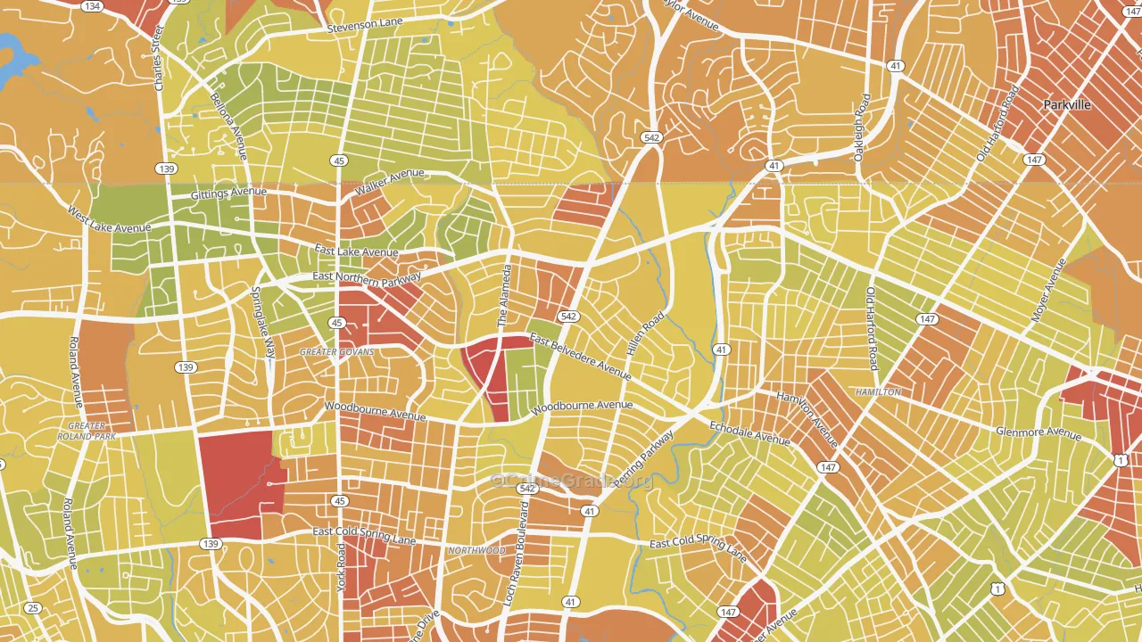 Upper Northwood, Baltimore, MD Map of Drug-Related Crime Rates