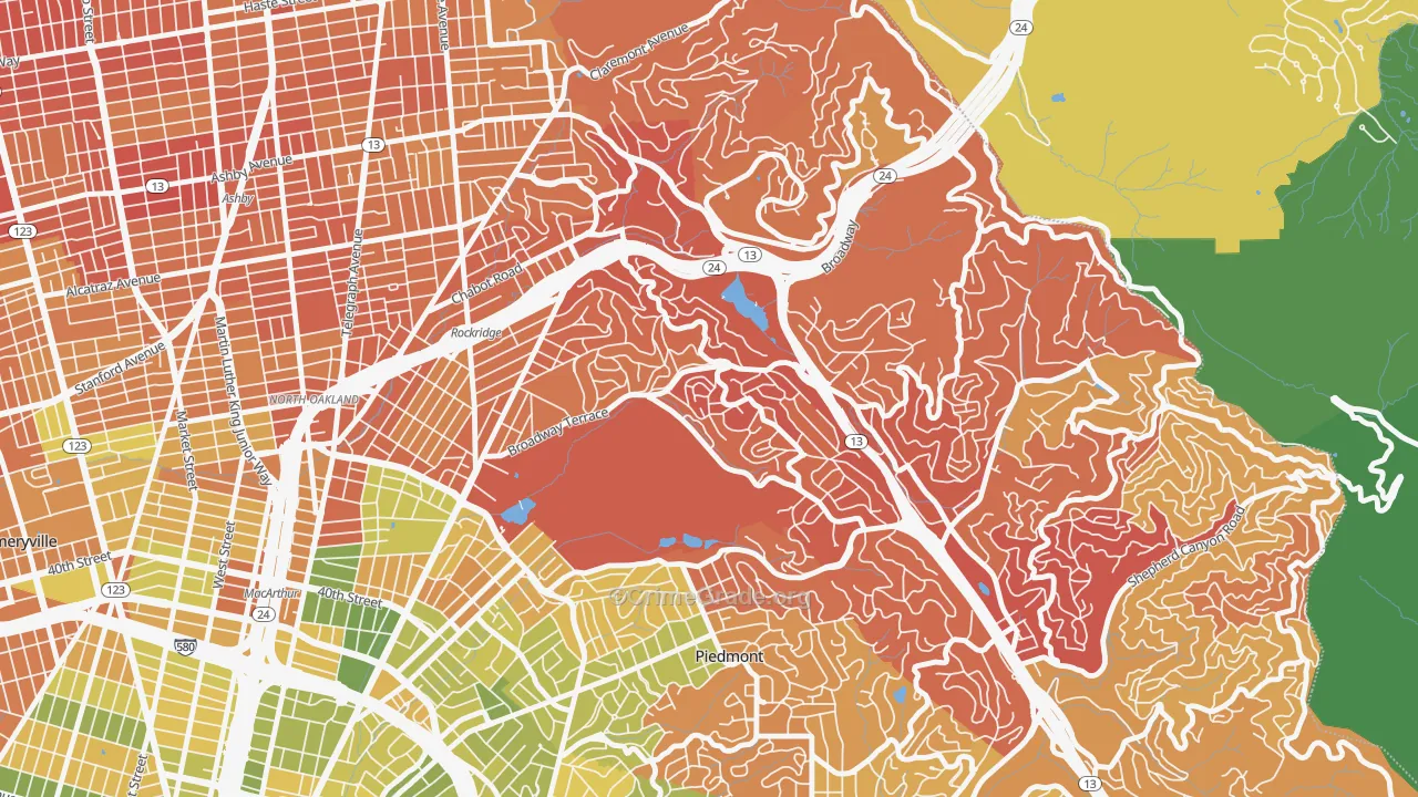 Upper Rockridge, Oakland, CA Map of Drug-Related Crime Rates