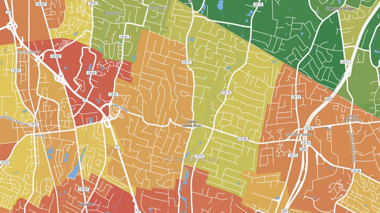 Upper Saddle River, NJ Map of Drug-Related Crime Rates