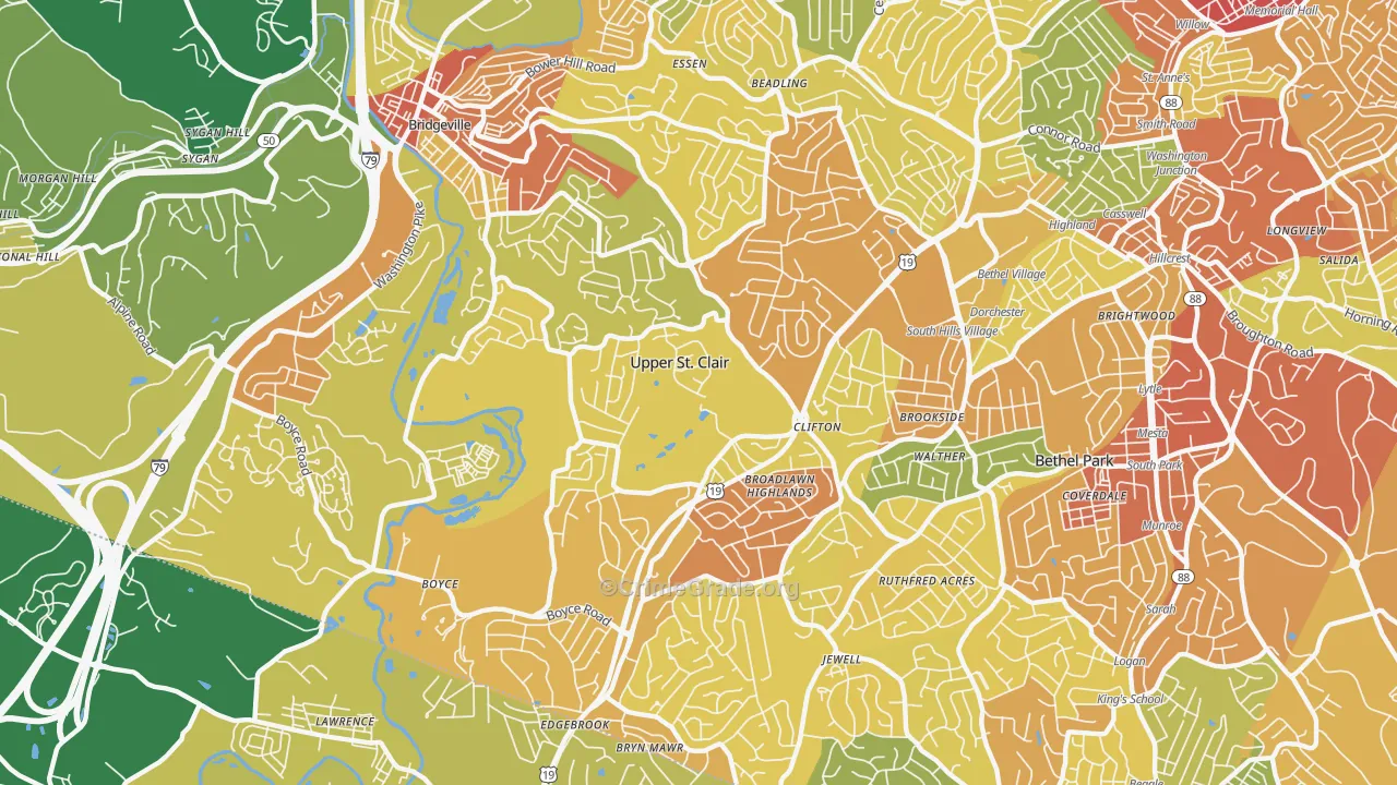 Upper St. Clair, PA Map of Drug-Related Crime Rates