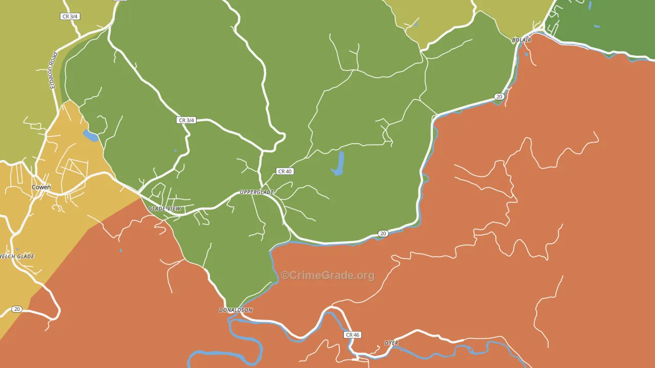 Upperglade, WV Map of Drug-Related Crime Rates