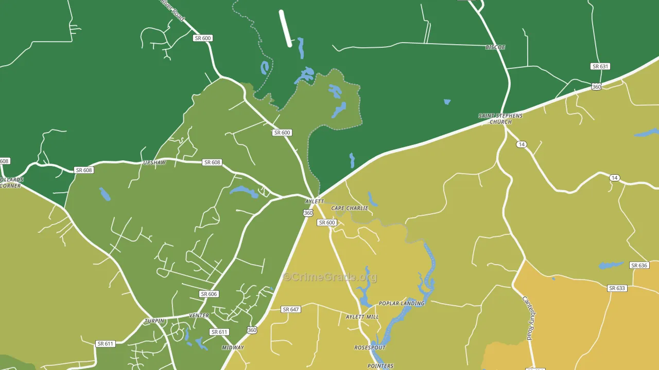 Upshaw, VA Map of Drug-Related Crime Rates