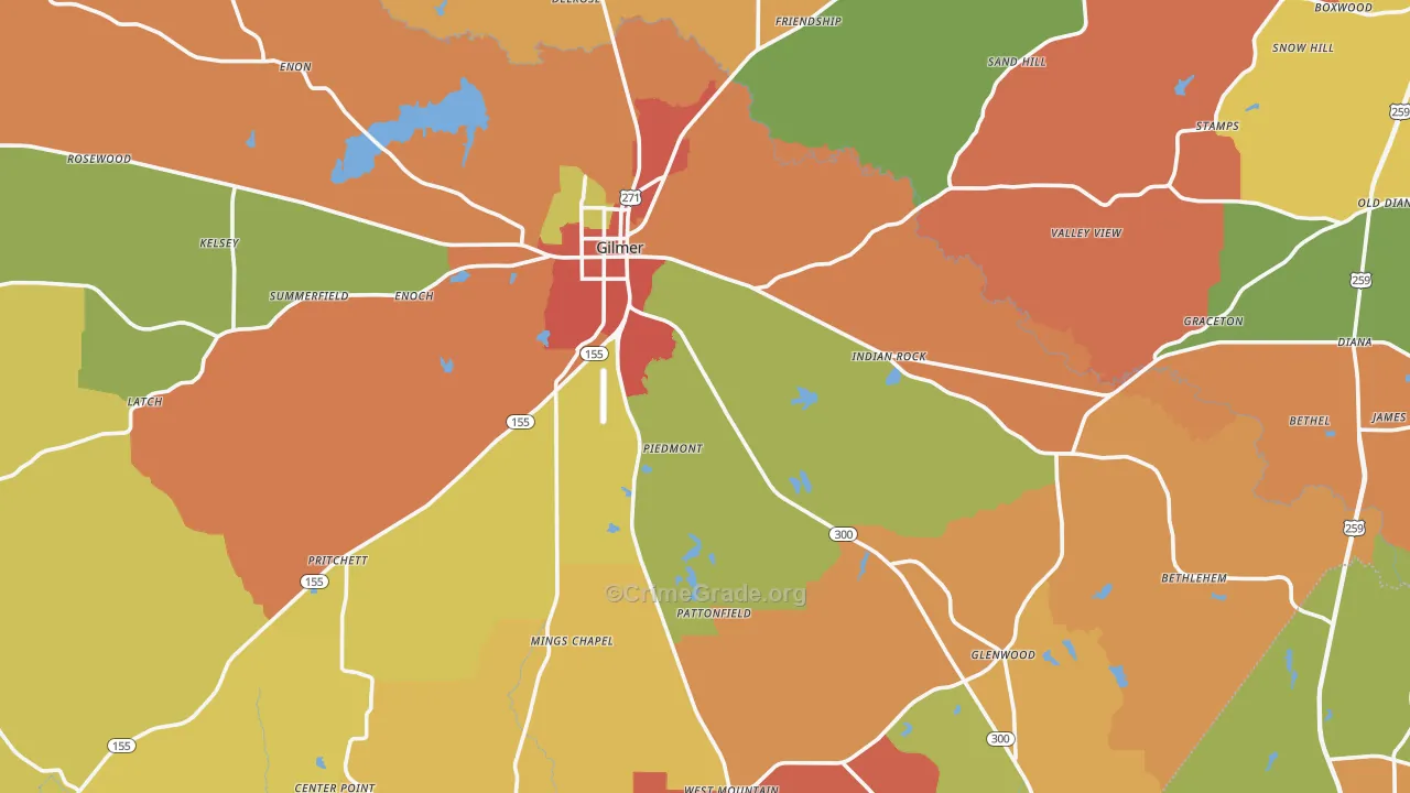 Upshur County, TX Map of Drug-Related Crime Rates