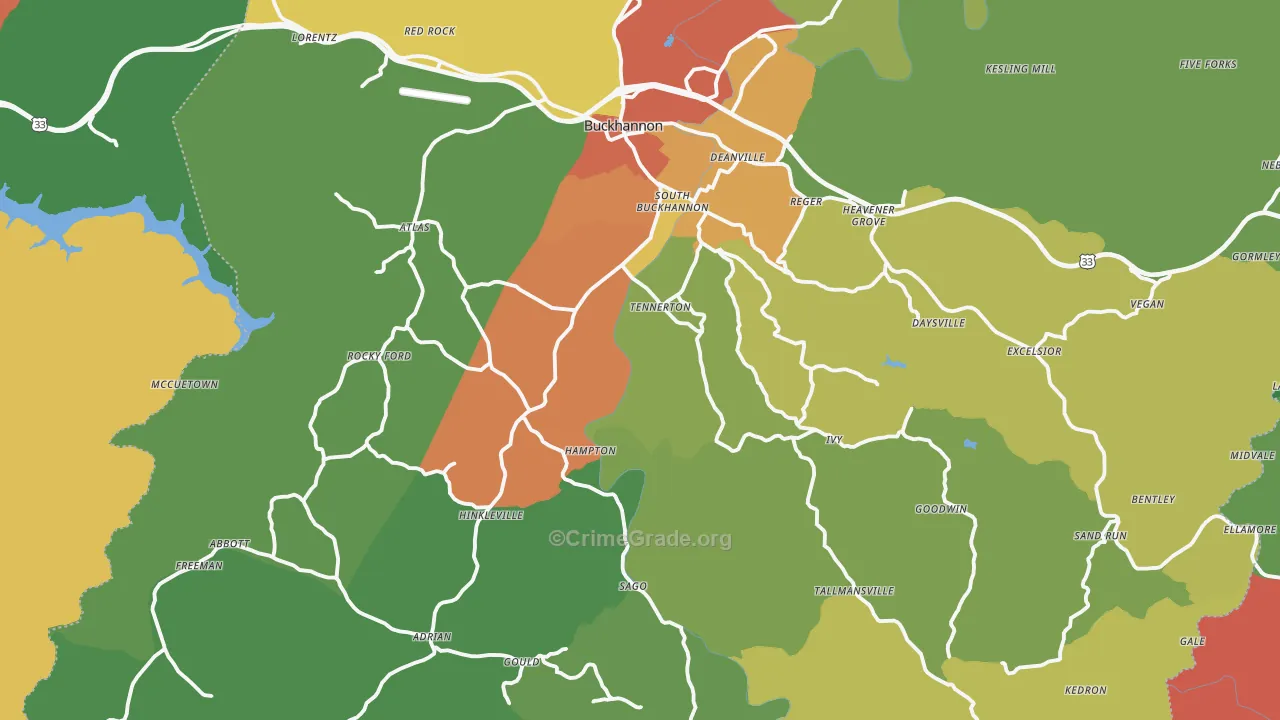Upshur County, WV Map of Drug-Related Crime Rates