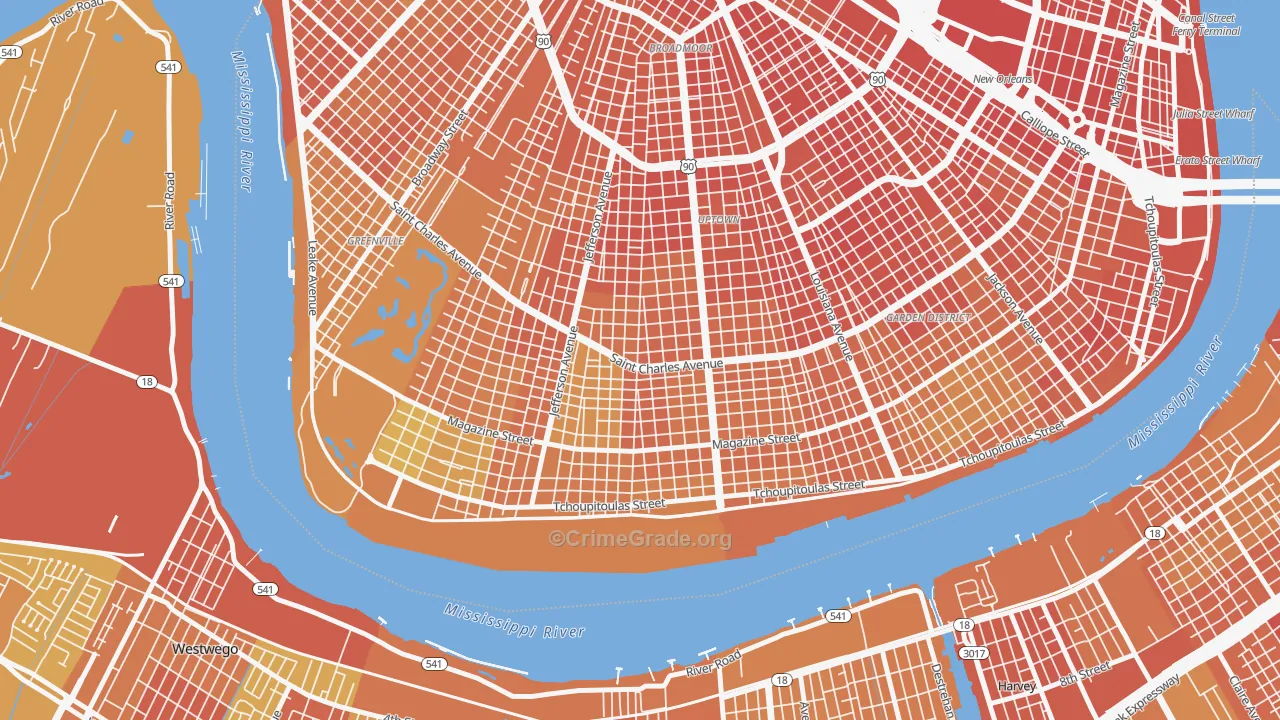 Uptown, New Orleans, LA Map of Drug-Related Crime Rates