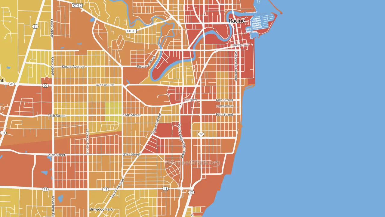 Uptown, Racine, WI Map of Drug-Related Crime Rates