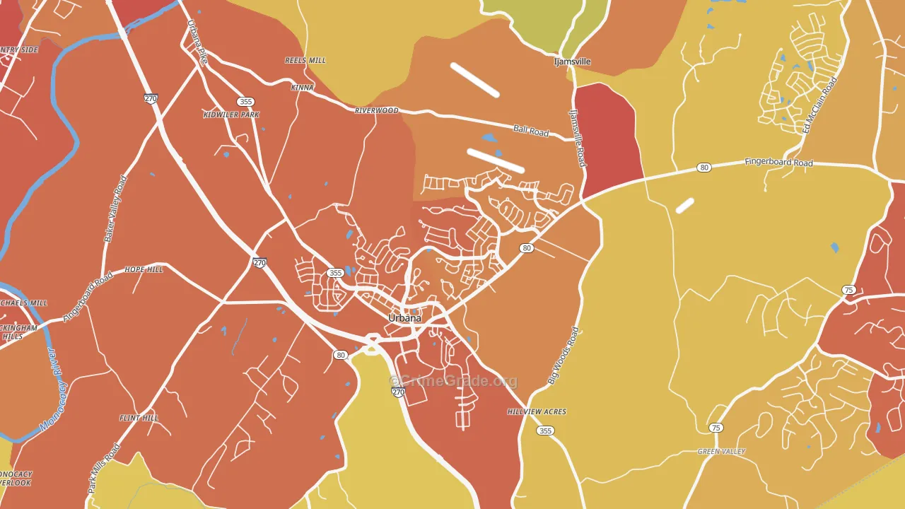 Urbana, MD Map of Drug-Related Crime Rates