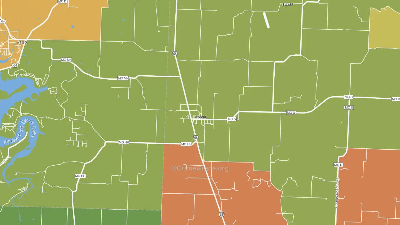 Urbana, MO Map of Drug-Related Crime Rates