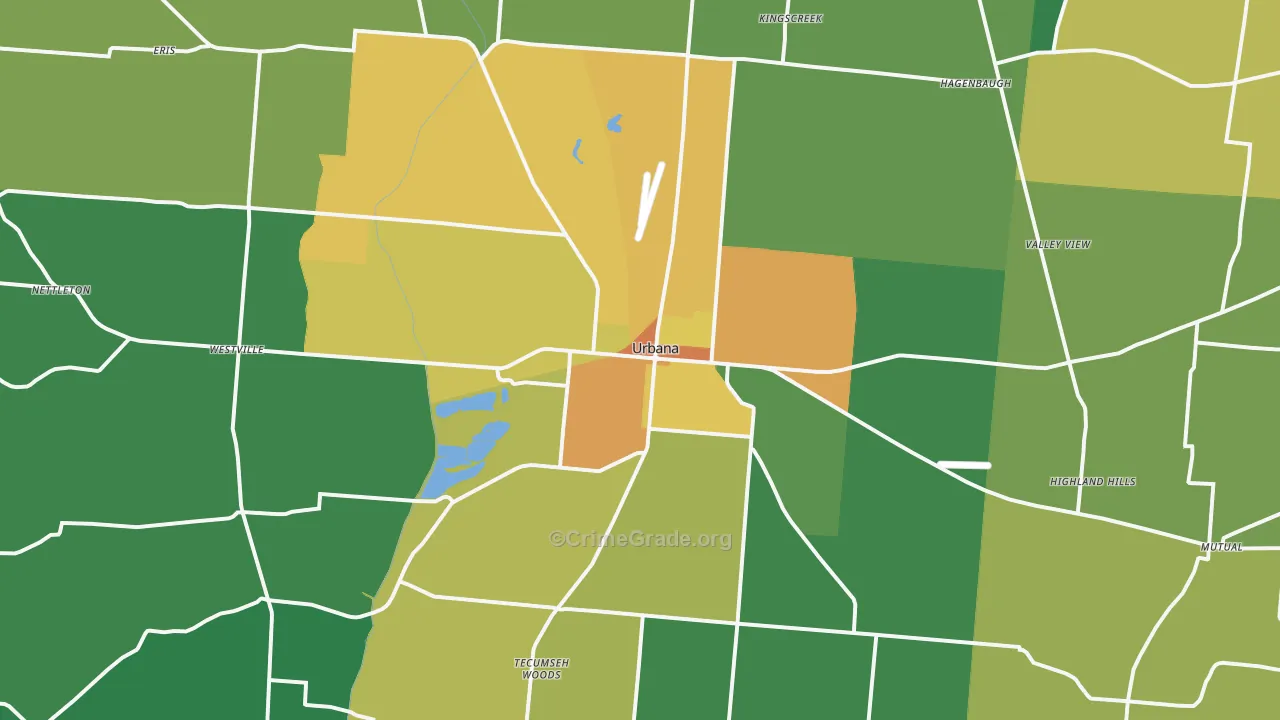 Urbana, OH Map of Drug-Related Crime Rates