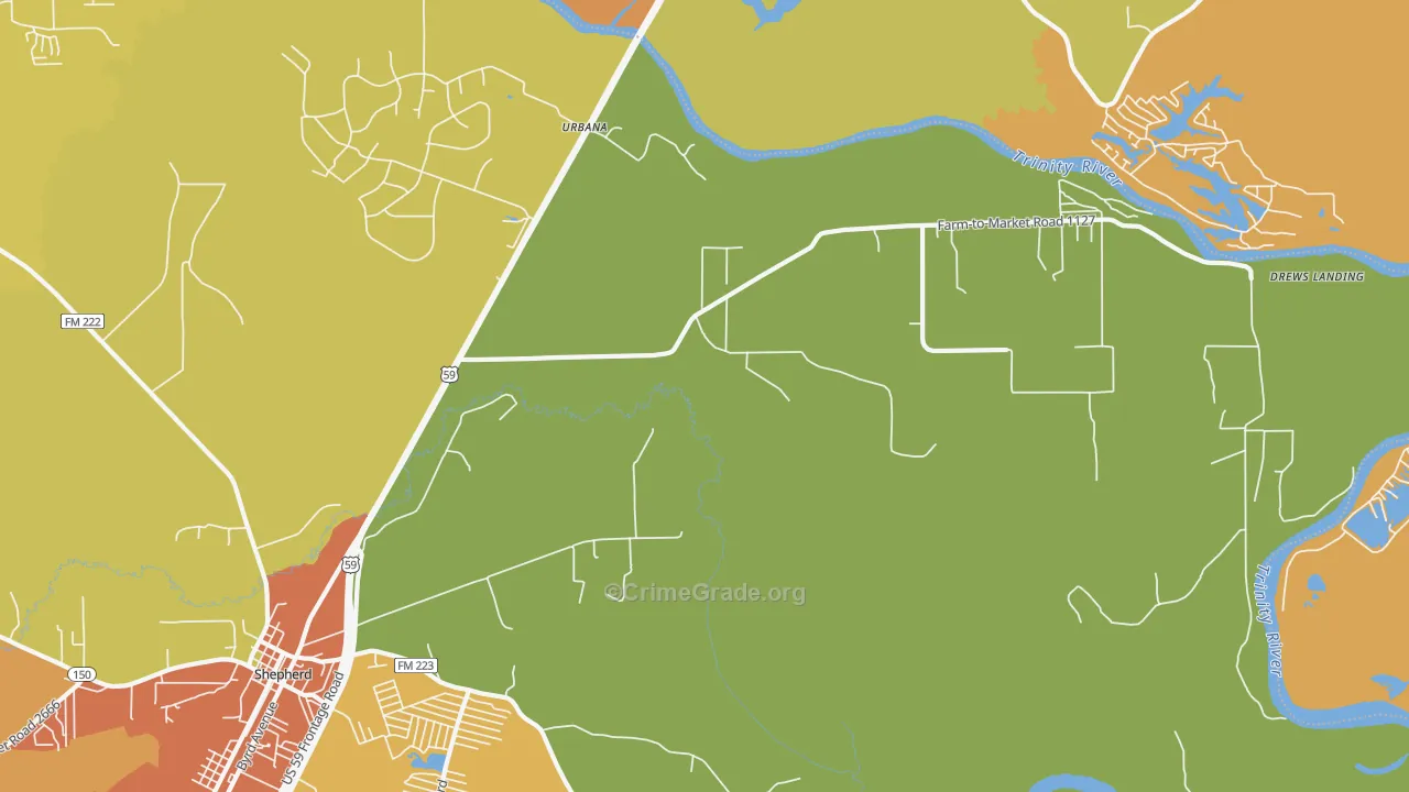 Urbana, TX Map of Drug-Related Crime Rates