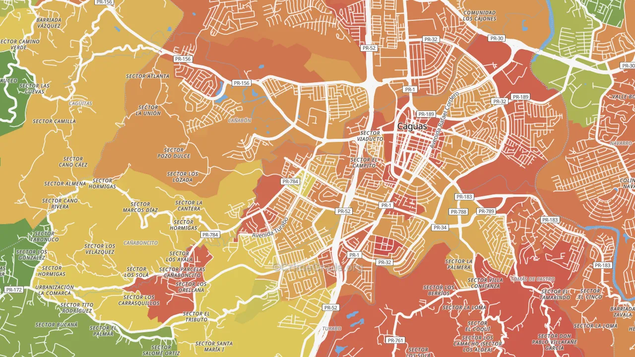 Urbanizacion Bonneville Hts, Caguas, PR Map of Drug-Related Crime Rates
