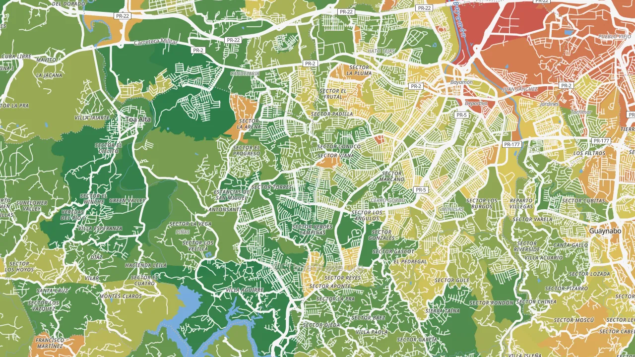 Urbanizacion Miraflores, Bayamon, PR Map of Drug-Related Crime Rates