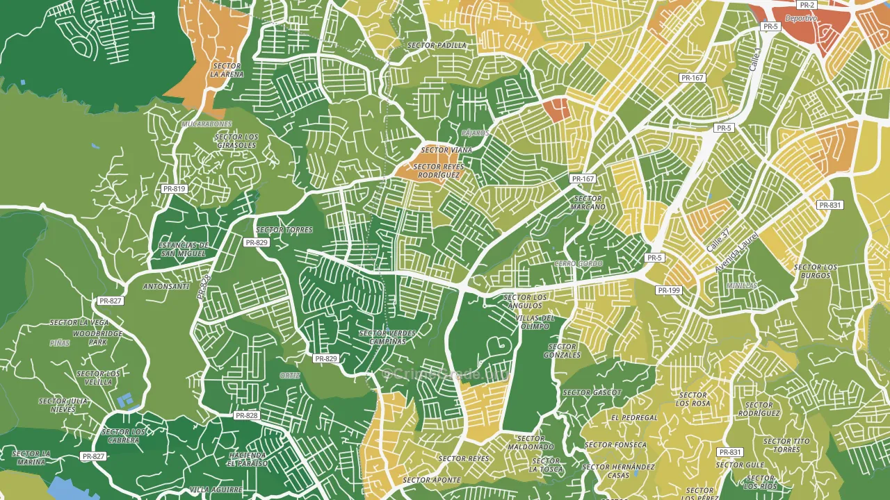 Urbanizacion Rexville, Bayamon, PR Map of Drug-Related Crime Rates