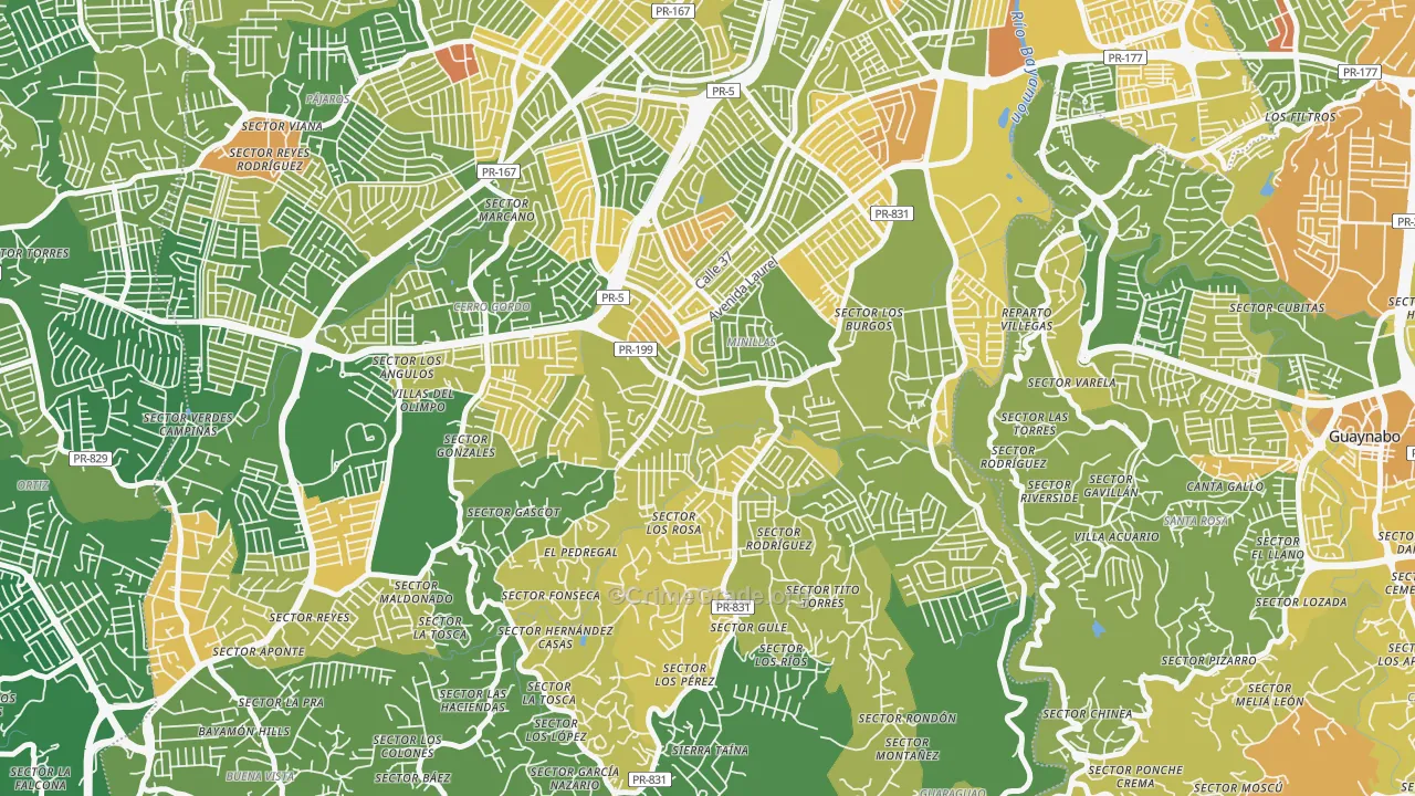 Urbanizacion Santa Juanita, Bayamon, PR Map of Drug-Related Crime Rates