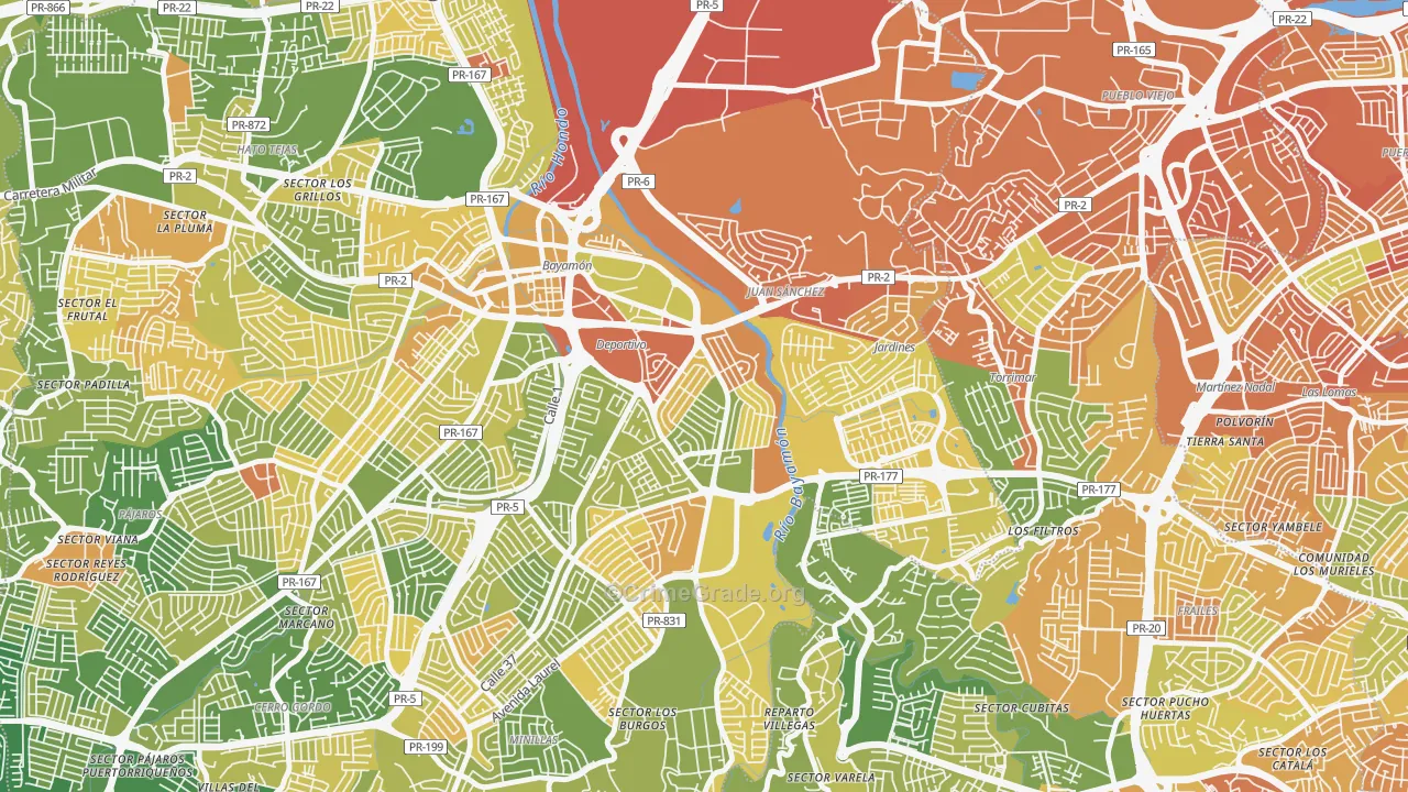 Urbanizacion Santa Rosa, Bayamon, PR Map of Drug-Related Crime Rates