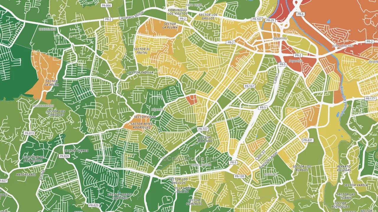 Urbanizacion Sierra Linda, Bayamon, PR Map of Drug-Related Crime Rates