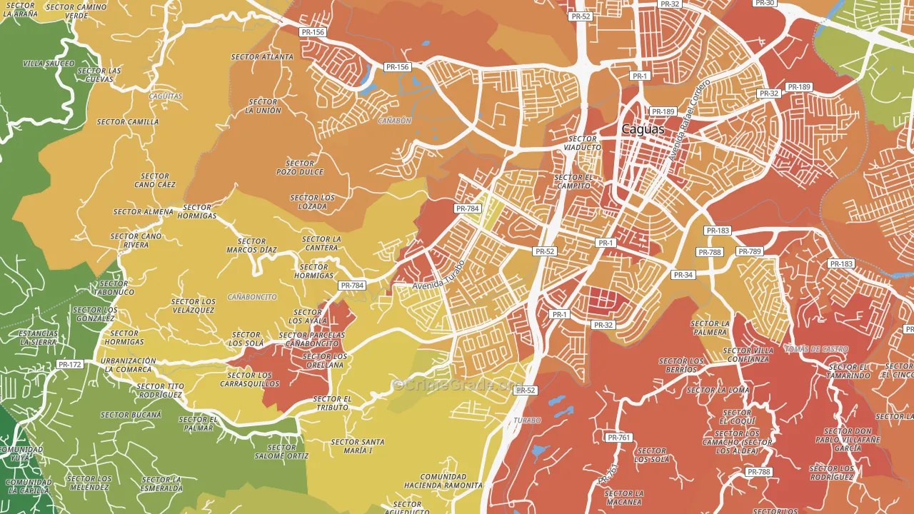 Urbanizacion Turabo Gdns, Caguas, PR Map of Drug-Related Crime Rates