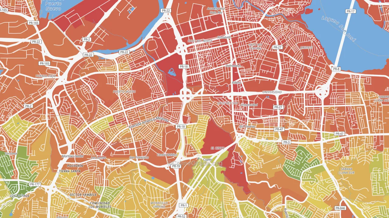Urbanizacion University Gdns, San Juan, PR Map of Drug-Related Crime Rates