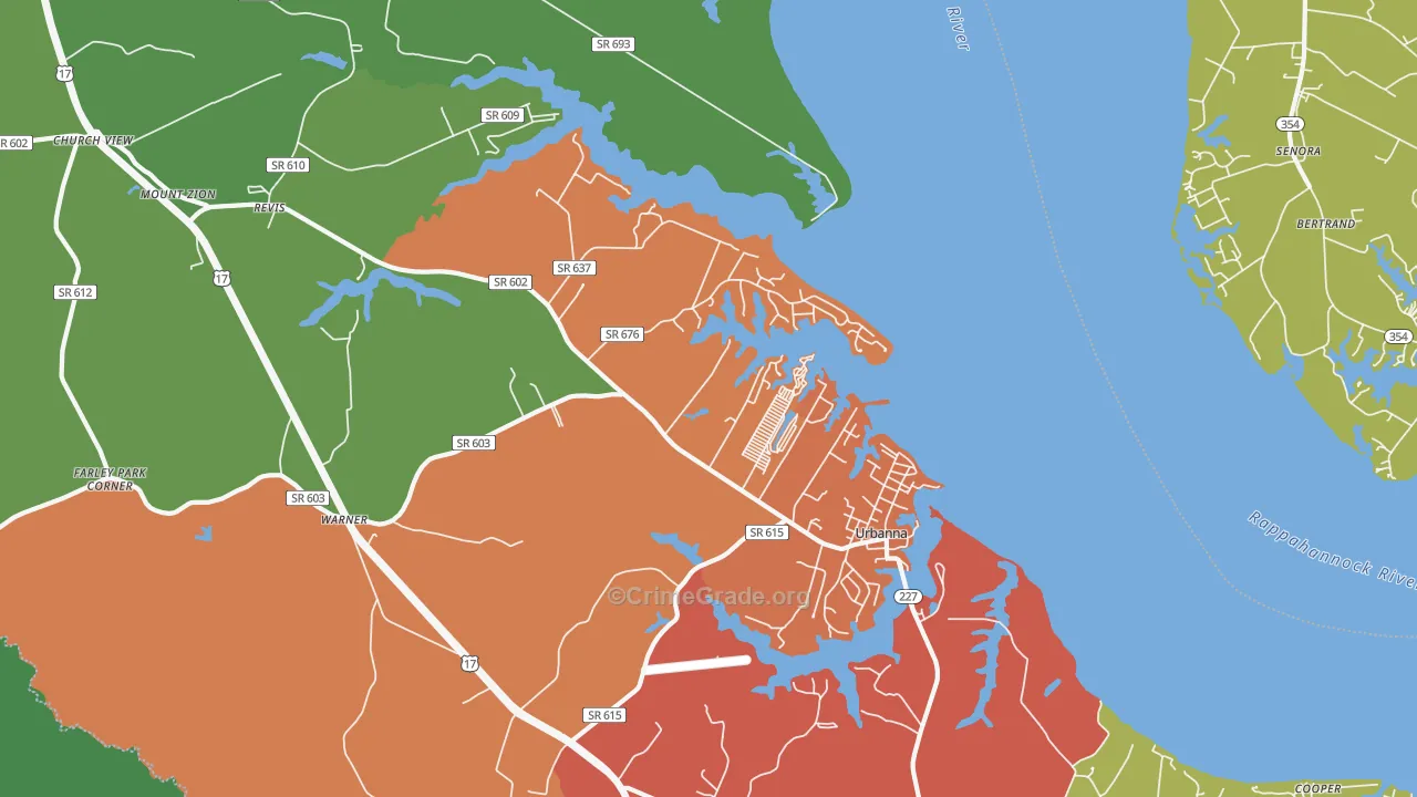 Urbanna, VA Map of Drug-Related Crime Rates