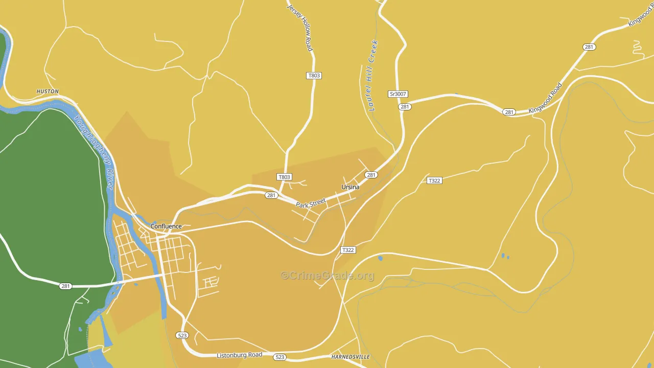 Ursina, PA Map of Drug-Related Crime Rates