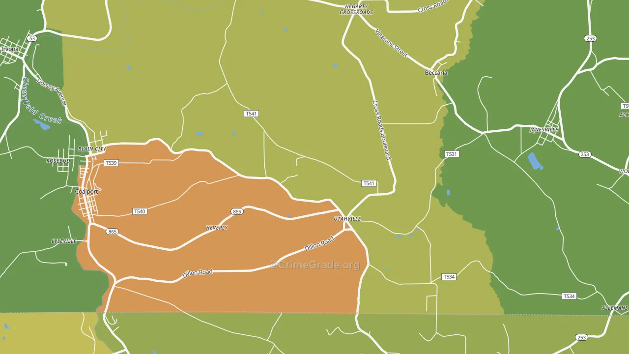 Utahville, PA Map of Drug-Related Crime Rates