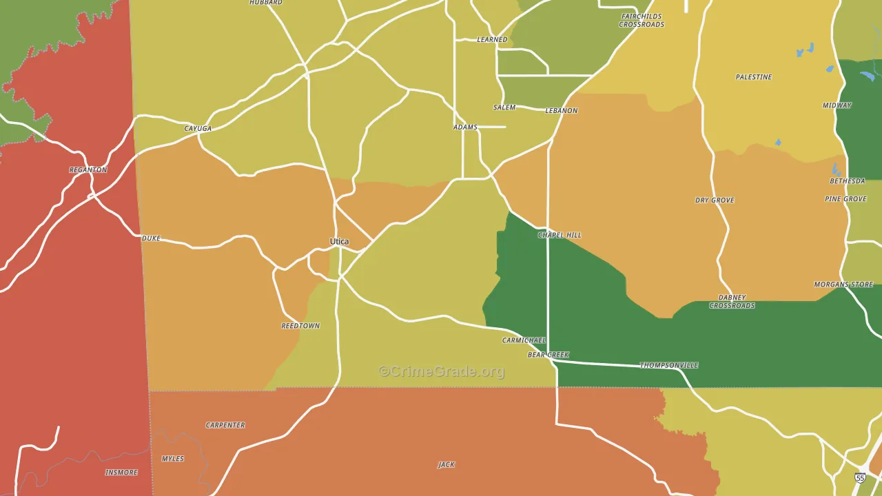 Utica, MS Map of Drug-Related Crime Rates