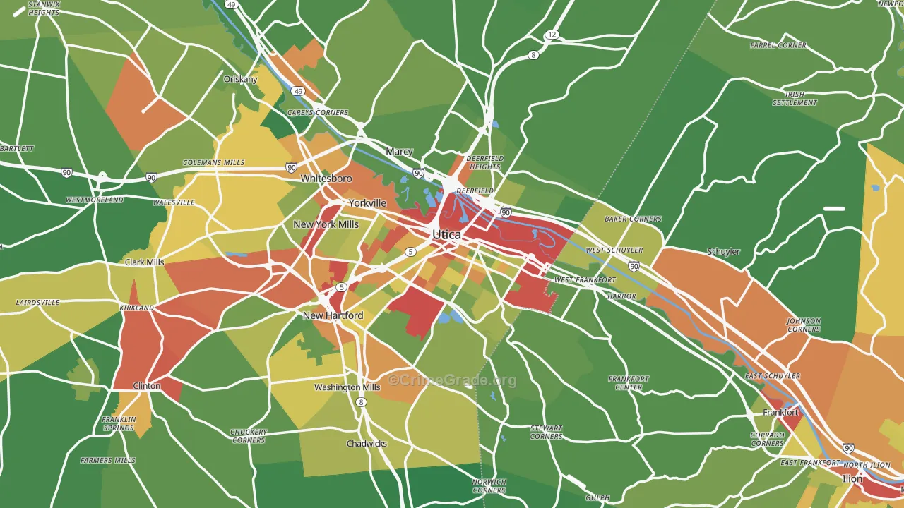 Utica, NY Map of Drug-Related Crime Rates