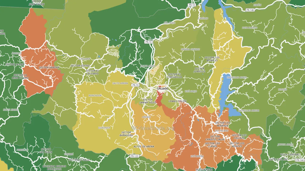 Utuado Municipio, PR Map of Drug-Related Crime Rates