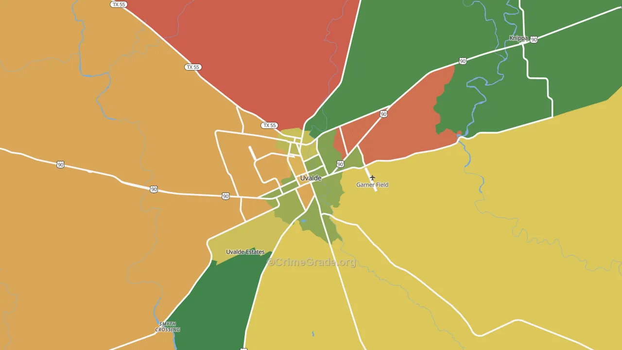 Uvalde, TX Map of Drug-Related Crime Rates