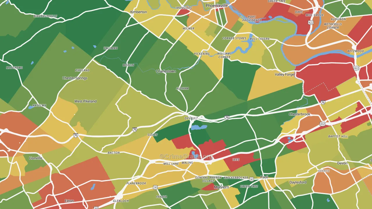 Uwchland, PA Map of Drug-Related Crime Rates