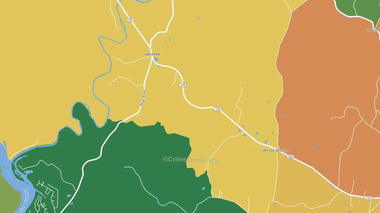 Uwharrie, NC Map of Drug-Related Crime Rates