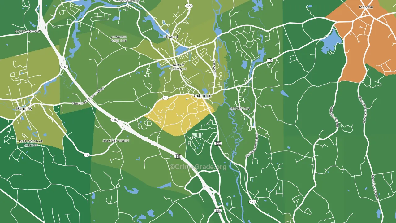 Uxbridge, MA Map of Drug-Related Crime Rates