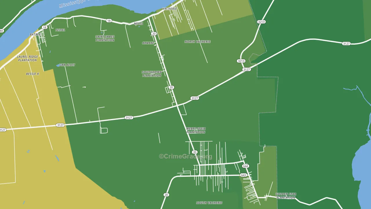 Vacherie, LA Map of Drug-Related Crime Rates