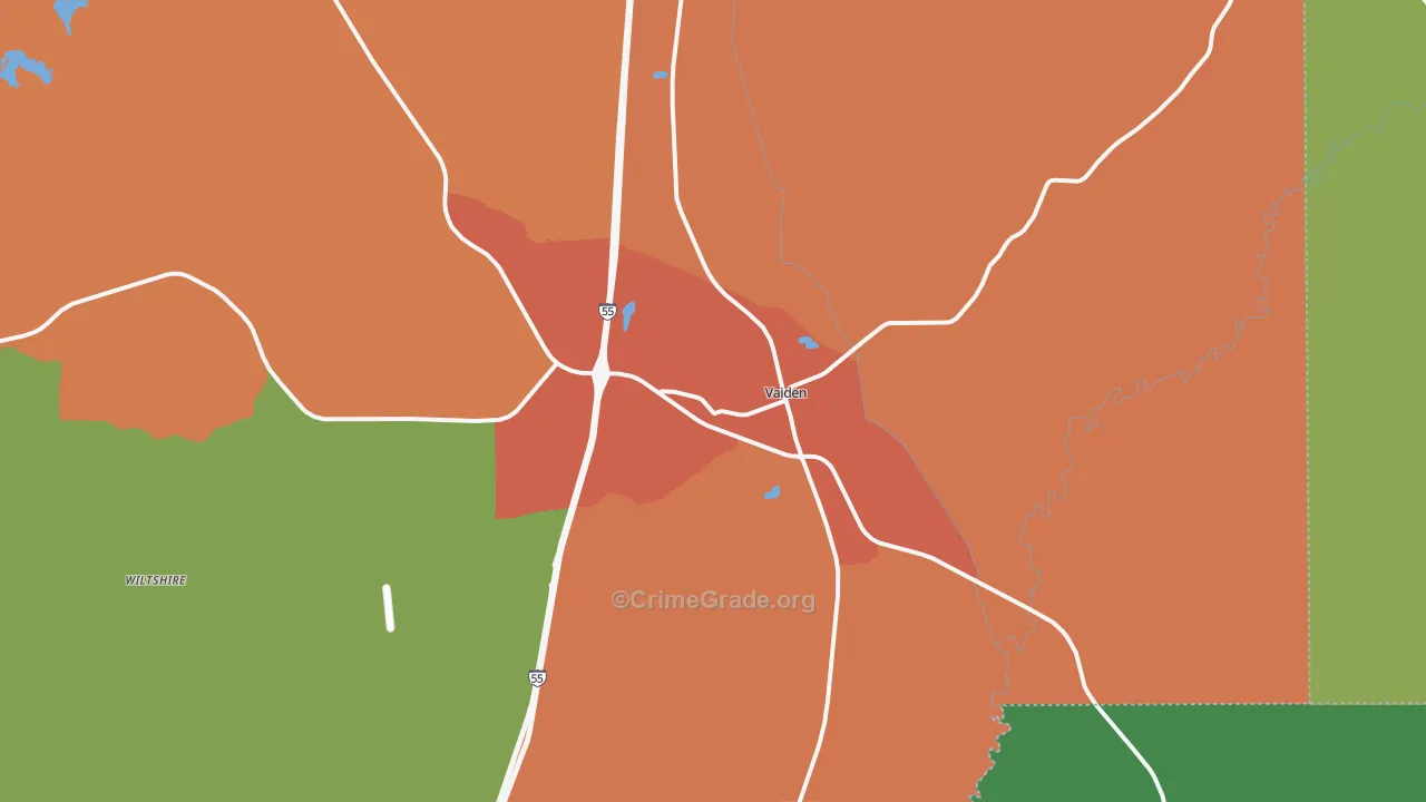 Vaiden, MS Map of Drug-Related Crime Rates