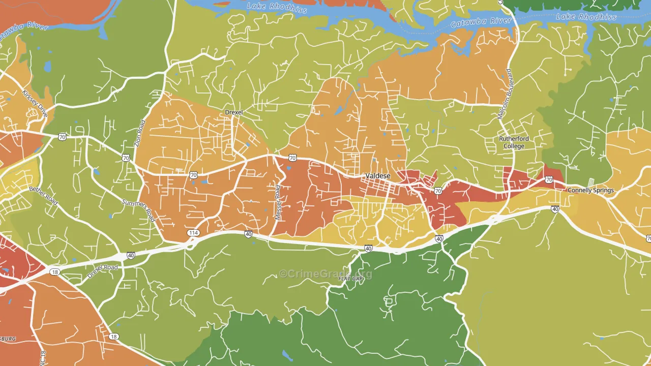 Valdese, NC Map of Drug-Related Crime Rates
