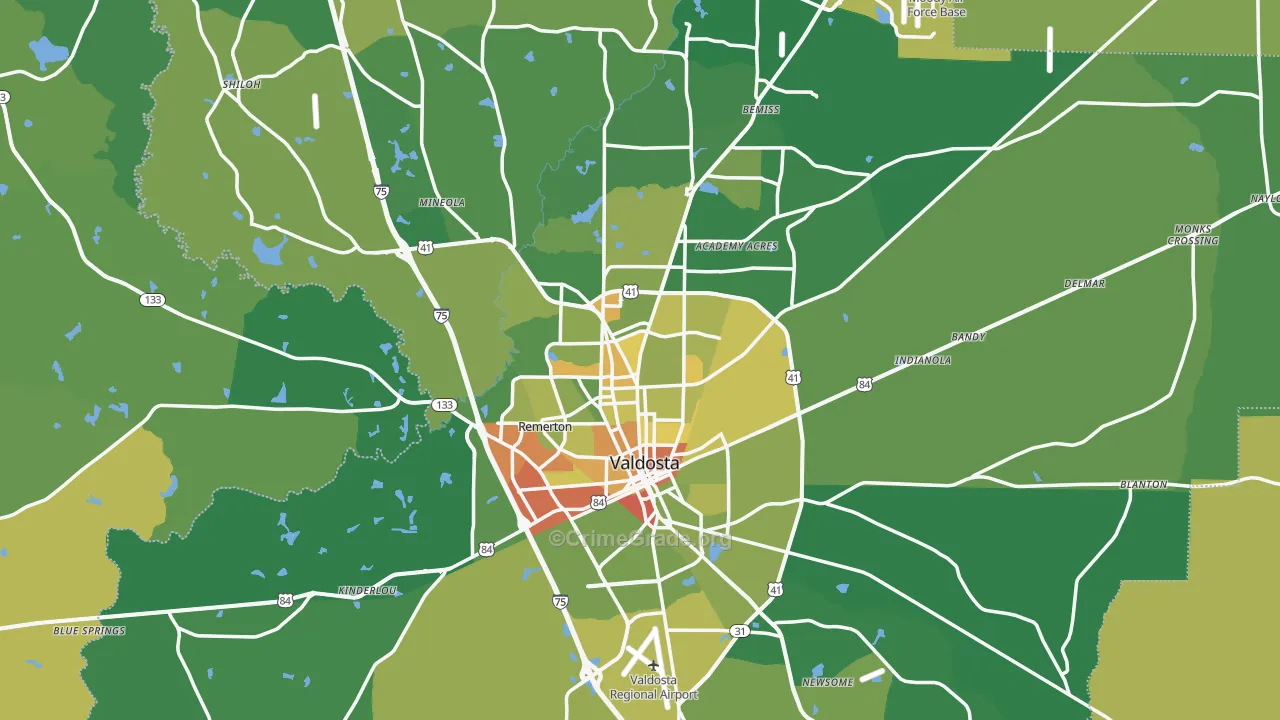 Valdosta, GA Map of Drug-Related Crime Rates