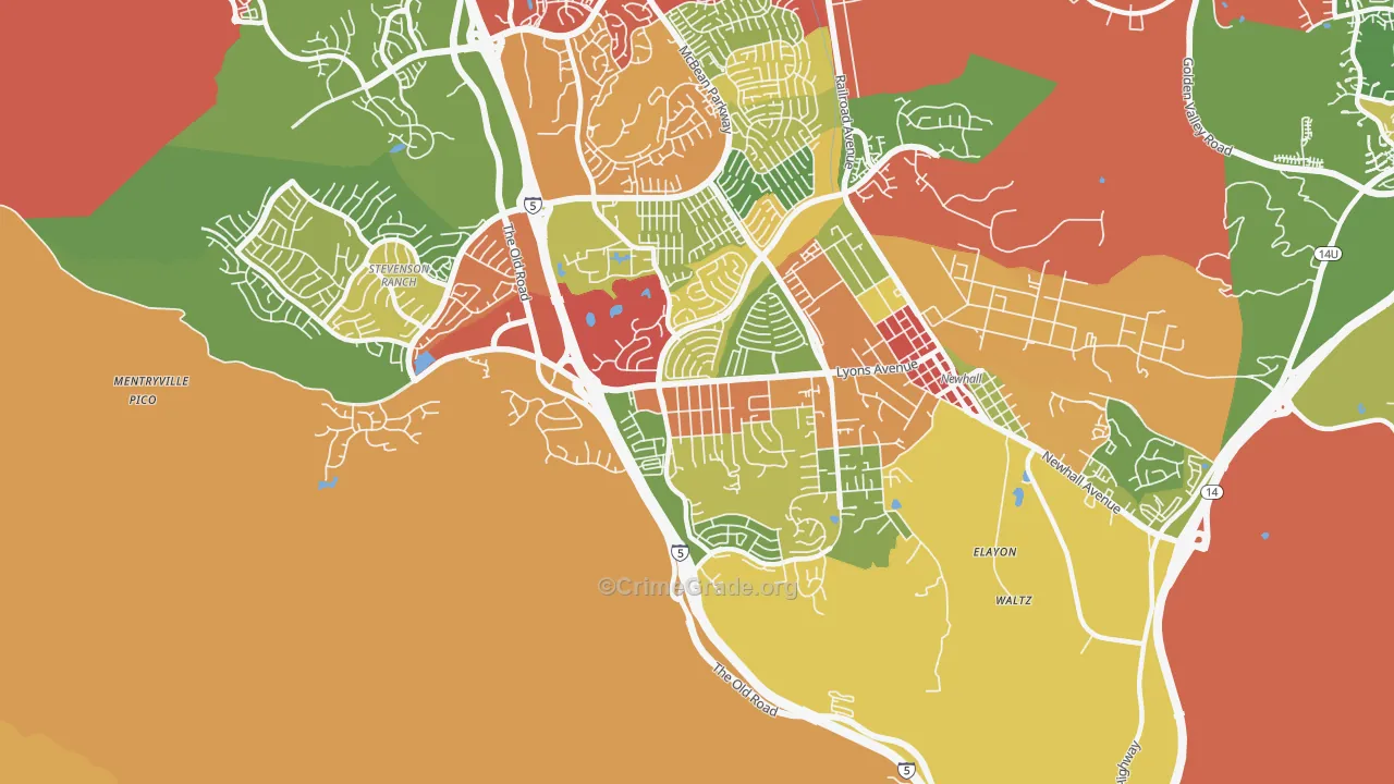 Valencia, Newhall, CA Map of Drug-Related Crime Rates