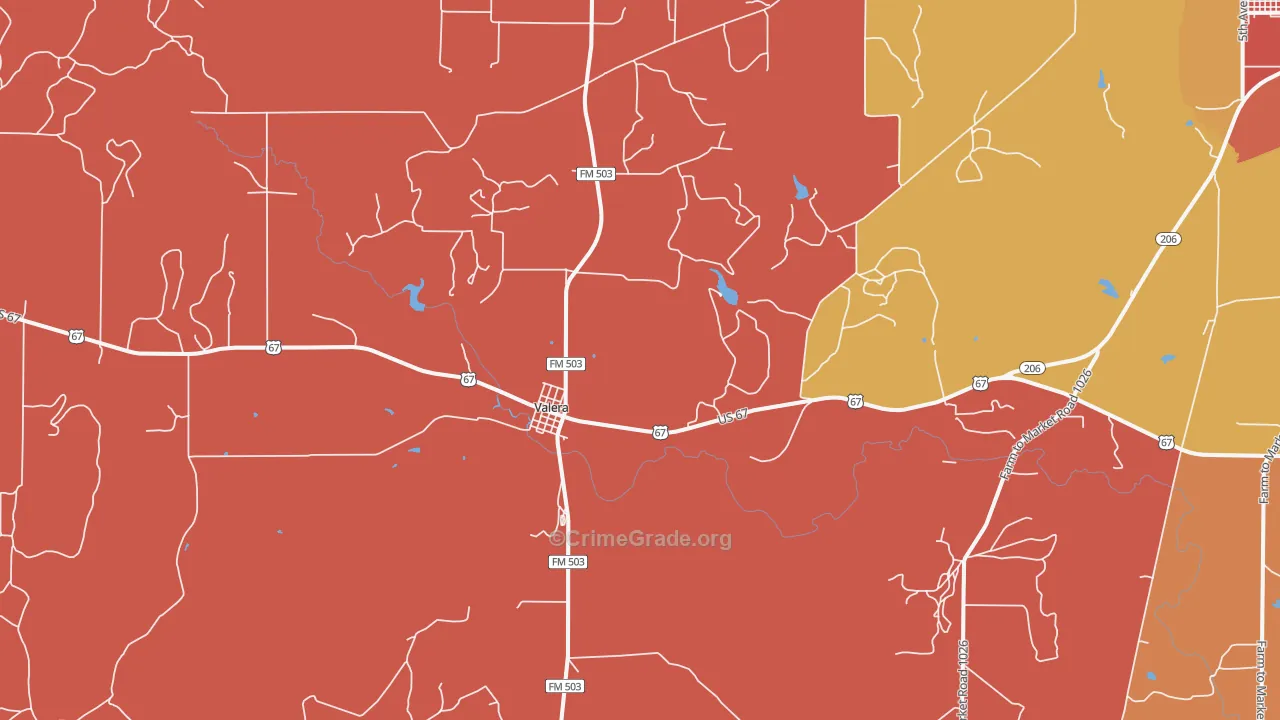 Valera, TX Map of Drug-Related Crime Rates